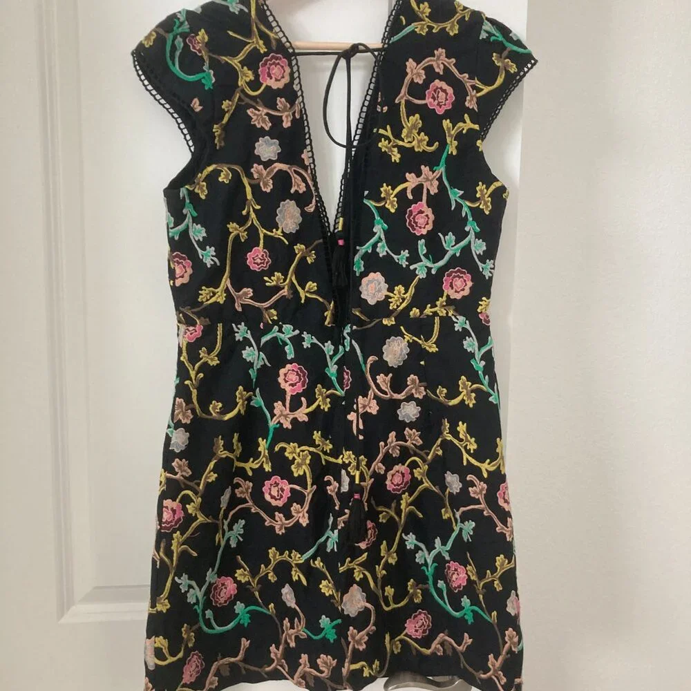 NWOT Anthropologie Mini Black Flower Dress - Picture 3 of 7